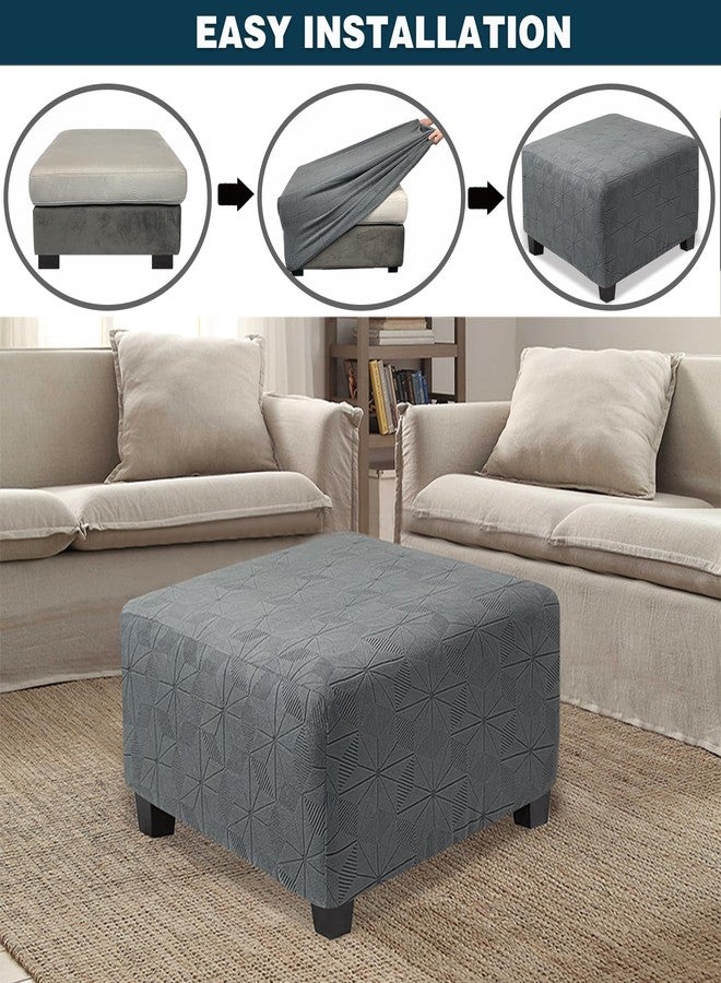 NeColorLife غطاء عثماني مربع كبير من NeColorLife، غطاء عثماني مربع قابل للتمدد، غطاء جاكار محبوك لكرسي التخزين، حماية مسند القدمين لغرفة المعيشة، رمادي، كبير - Image 4